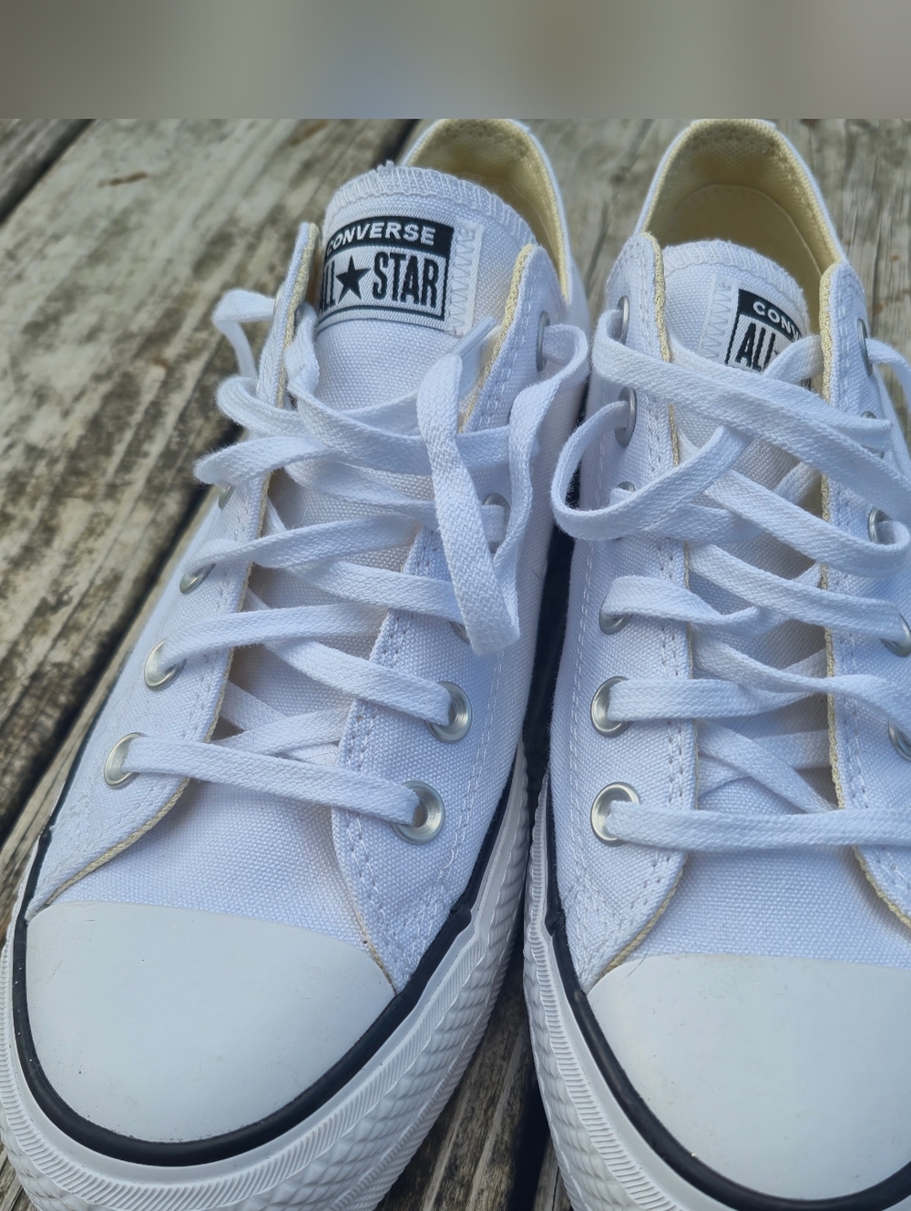 Converse White Low Top Sneakers with Black Side Stripe